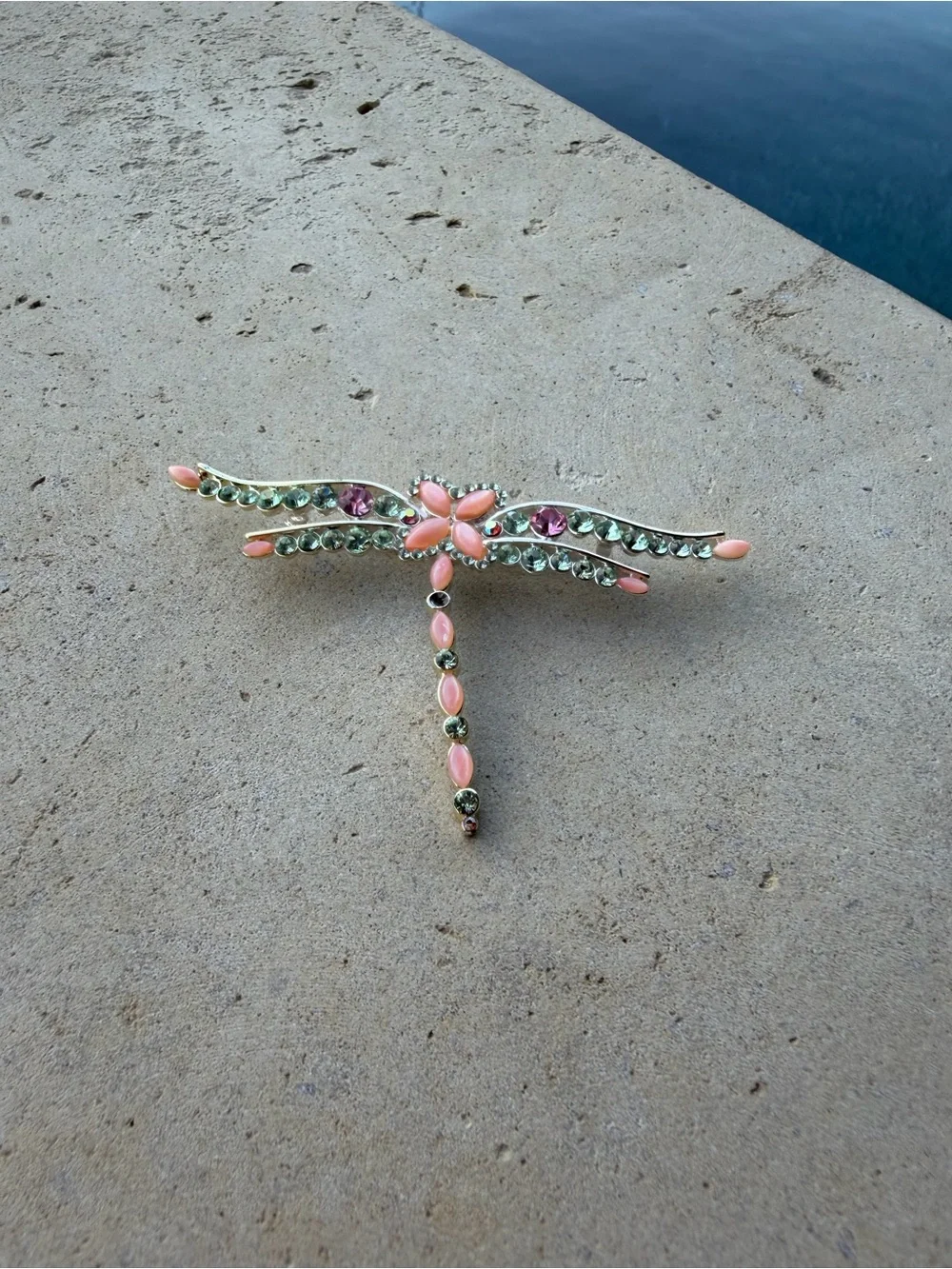Vintage Pink & Green Crystal Floral Pin - Women Jewelry